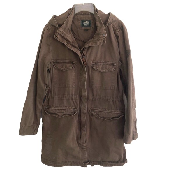 Roots Canada Anorak Hooded Jacket Womens Sz L Military Cargo Utilty Field Grunge - Picture 1 of 16